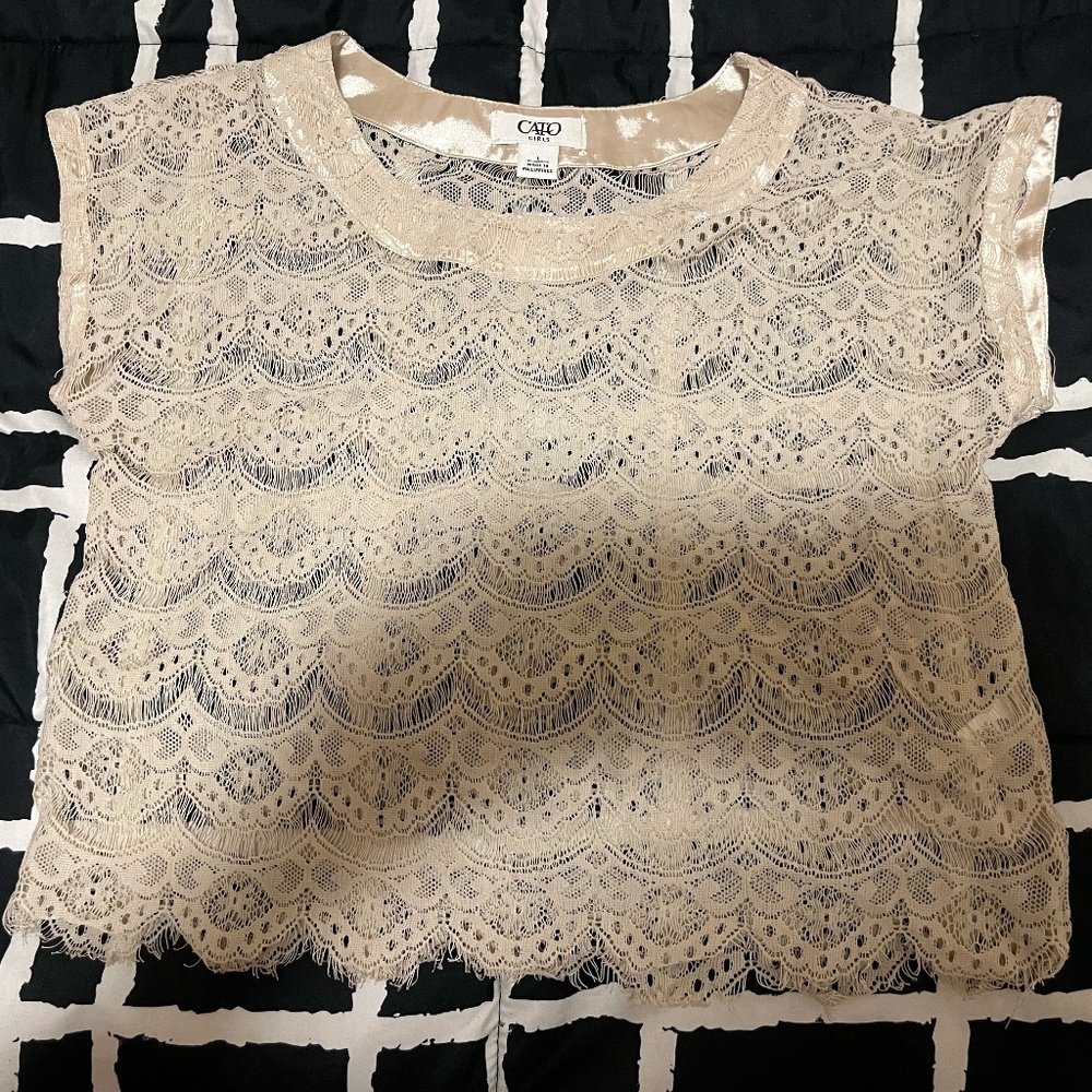 A Tan Mesh Cropped Shirt